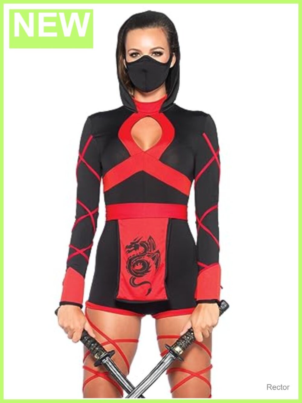 3 Pc Dragon Ninja Costume Hooded Romper Waist Sash Face Mask